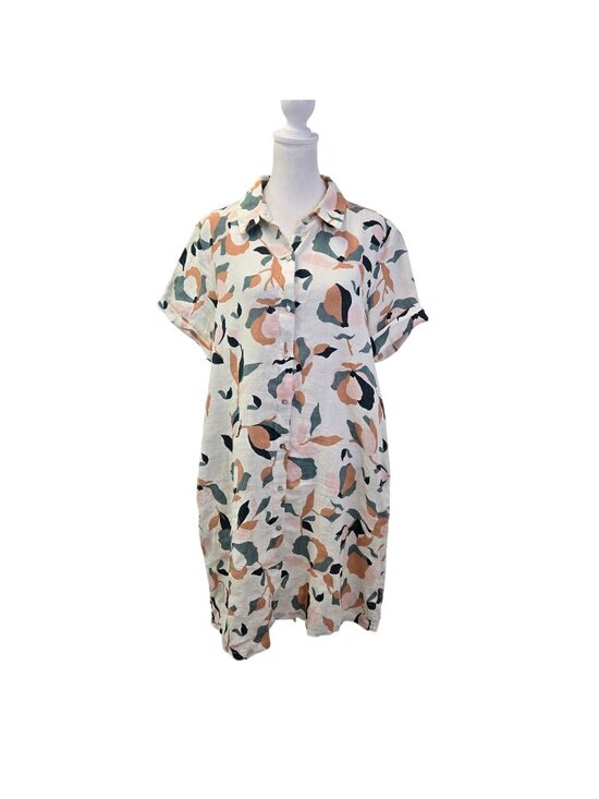 Rachel Zoe Dresses & Skirts - Rachel Zoe 100% Linen Floral Short Sleeve Shirt Dress Size Large